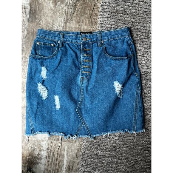 Pretty Little Things Distressed Denim Skirt.  Size 10 - Picture 1 of 6